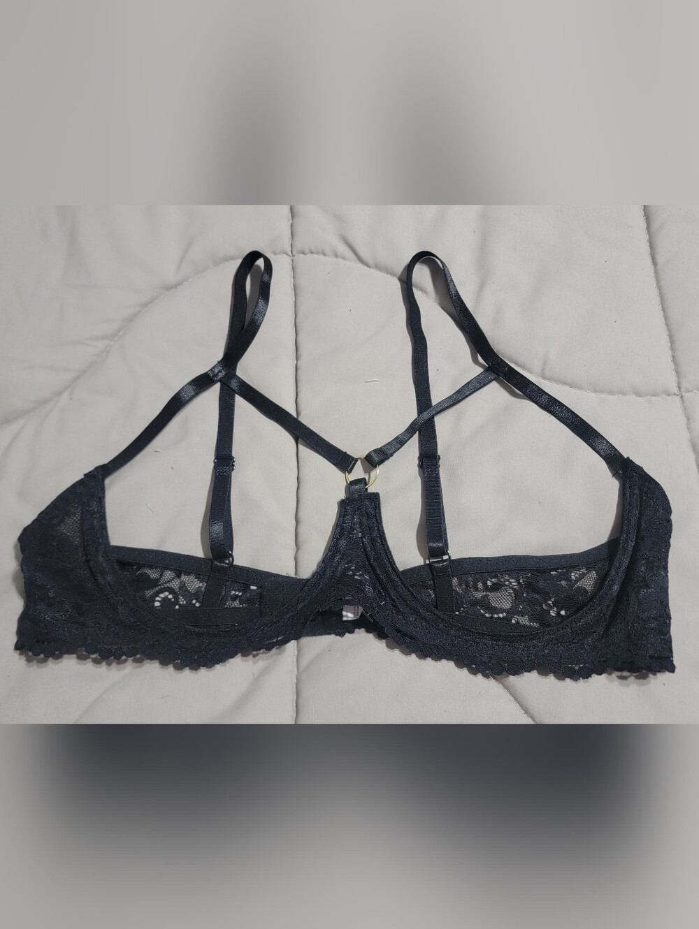 Varsbaby Women's Sexy Black Lace Open Cup Bra - Size XL